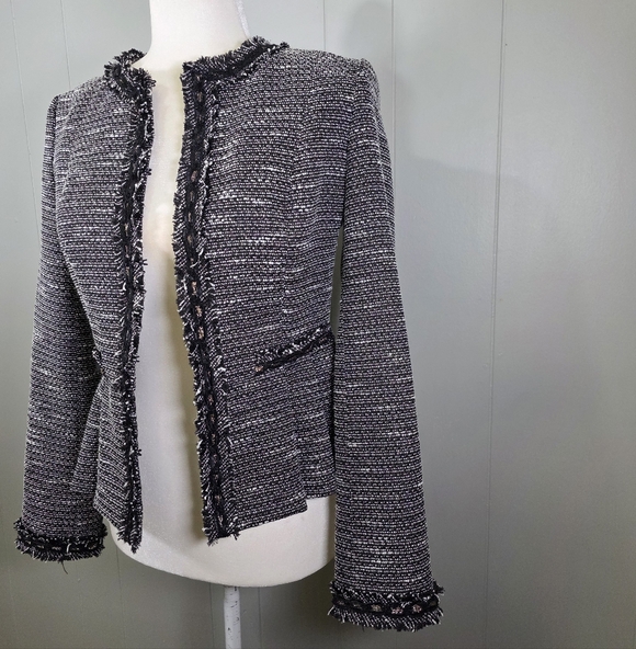 Pinky & Dianne Black Tweed Open Front Jacket Size 38 - Picture 2 of 10
